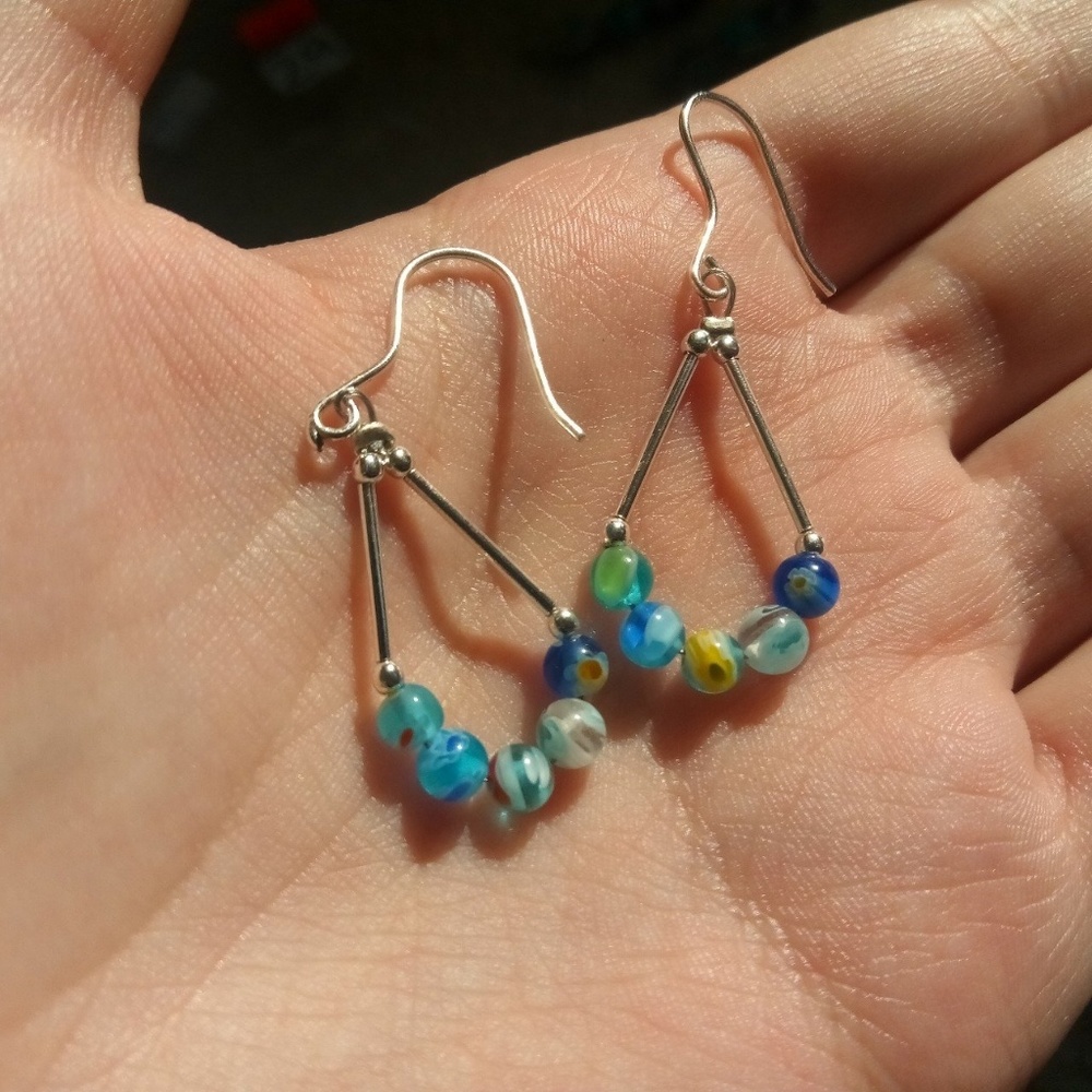 Sterling Italian Millefiori/Murano glass earrings - Picture 2 of 2